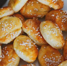 bread with sesame seeds.